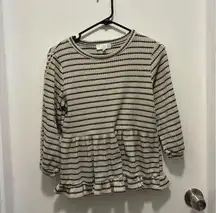 Ro & De Anthropologie Marcia Babydoll Striped Peplum Blouse XS Multicolor