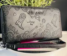 Betsey Johnson Embossed Western Cowboy Cowgirl Zip-Around Wallet NWT