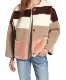 Eliza J ColorBlock Faux Fur Coat Jacket Shearling S