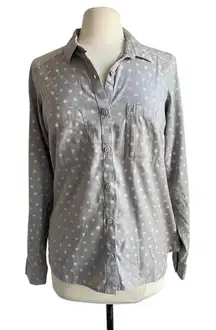 COLUMBIA Button Down Shirt Women Sz Medium Grey Polka Dot Midweight Campcore
