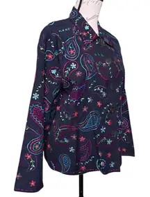 Units Embroidered Paisley Floral Navy Button Up Jacket Western Large Petite - LP