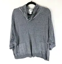 Zenergy by Chicos Poncho Sweater Boxy Oversized Pockets Linen Blend Navy Blue 0