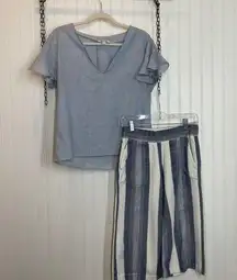 Madewell & Cloth & Stone Wide Leg Cropped Pants & Sundrift Ruffle Top Size S