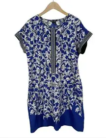 Nic + Zoe Floral Print Short Sleeve Shift Dress Size Small Blue White Black