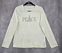 Croft & Barrow White Peace Christmas Tree Holiday Festive Top Medium