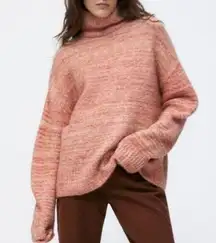 Zara Relaxed Fit Dropped Shoulder Turtleneck Knit Pullover Sweater Beige Red M/L