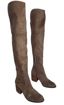 BP Over The Knee Boots Suede Block Heel Side Zip Taupe Women's Size 6.5M