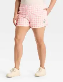 Hello Kitty Sanrio Plaid Gingham Boxer Pajama Shorts Pink‎ White Size Large