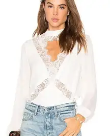 CAMI NYC The Skylar Blouse White Silk Lace Long Sleeve Revolve Small S NWT