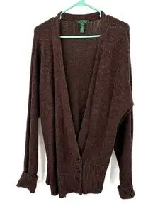 Lauren Ralph Lauren Size XL Sweater Brown‎ Bottom Buttons Long Sleeve V Neck