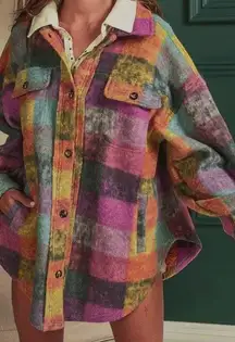 Multicolor Plaid Open Button Shacket 