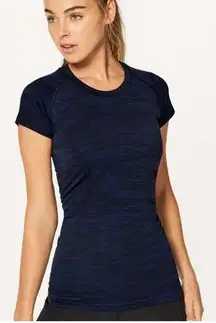 Lululemon Swiftly Tech Short-Sleeve Shirt 2.0 in Marbled Black and Blue