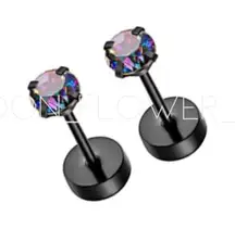 Tiny Black Rainbow CZ Flat Back Earrings