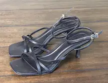 Open Edit Women's Strappy Sandals Size 9 Black Square Toe Kitten Heel