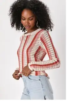 Lulus Retro Em Gee Pink Multi Striped Crochet Beach Pullover Sweater