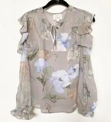 Lost + Wander Grey Sheer Cold Shoulder Floral Top Size XS NWT