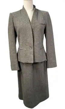 Vintage Grand Tier Wool Blend Tweed Skirt Suit Set Grey Preppy Career‎ Womens 6