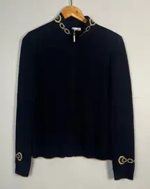 St. John Collection Wool Mock Neck Sweater black gold size medium