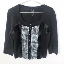 Free People Small Blue Wool Sequin Cropped Cardigan