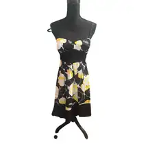 Vintage Y2K Three Hearts Black & Yellow Floral Sundress