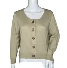 Calvin Klein Sweater Womens XL Beige Shimmer Crop Cardigan Office Party Holiday