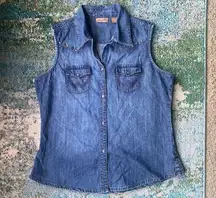 Vintage Wrangler sleeveless denim studded button down shirt, size large