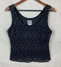Vintage R&M Richards Women's Sequin Mesh Sleeveless Tank Top Size M Black Lined