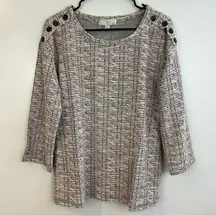 NWT  Pink Black/White Tweed Pullover Top Size Large