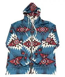 NEW Womens Hoodie Small Aztec Southwestern Print Full Zip‎ Pullover Oversized
