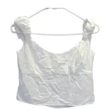 White Crop Top Tank Top Puff Sleeve M 8 Beach Western