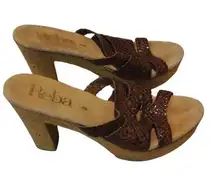 Women's Reba Leather Brown Tan Clog Heels Size 8 GUC #CL-16