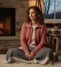 Cotton Ginny Coral Cotton Knit Zip Up Cardigan Sweater Small