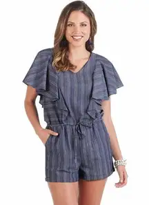 Mud Pie Isla ruffle sleeve cotton romper XS