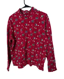 Vintage St Johns Bay XL Red Penguin Snowflake Print Long Sleeve Mock Neck Top