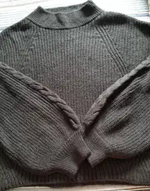 BP Black Chunky Knit Cropped Long Sleeve Oversized Sweater Mock Neck Womens Sz L