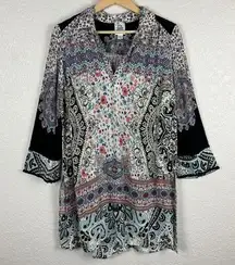 Anthropologie Ivy Jane Floral Boho Mixed Print Womens Tunic Top Large Festival