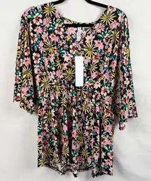 Dear Scarlett Multicolor Paisley 3/4 Sleeve V-Neck Blouse Top Size S NWT