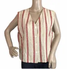Talbots Vintage Cropped Striped Vest Linen Cotton Blend Medium