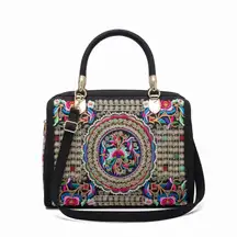 Hippie Embroidered Floral Crossbody Purse Womens Black Boho Ethnic Festival