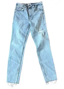 Zara Trafulec high rise straight leg light wash jeans 4