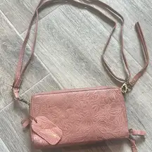 Great American Leather Works Pink Tooled Leather Floral Crossbody Handbag Purse