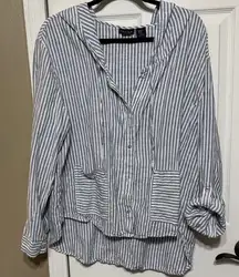 Tahari Blue and White Striped Linen Shirt