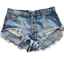 One Teaspoon Rollers Low Waist long rise extreme curved raw hem‎ Denim Short 28