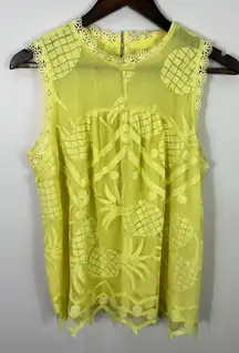 Anthropologie Maeve Top Womens 12 Yellow Lace Pineapple Resort Boho Whimsical‎