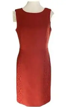 EUC Adrianna Papell Rust Orange Red Knee Length,‎ Sleeveless Lace Sheath Dress