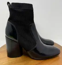 Tory Burch Rowan Black Leather Sock Booties Block Heel Ankle Boots Womens 7.5M