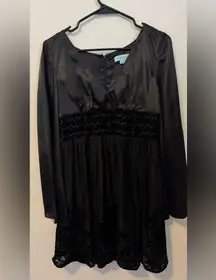 Guess by Marciano Black Dress bell sleeves velour pattern on skirt and waist