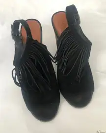 LUCKY BRAND LP-LIENNAH Fringed Heels 7.5M Black