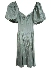 Abercrombie & Fitch Hardware Drama Soft Olive Green Puff Sleeve Maxi Dress Small