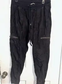 Linen Cargo Zipper Pants Women’s Size 10 Medium Jogger Black